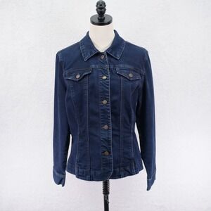 Charter Club Jean Shop Button Up Collared Jean Jacket Blue Denim Large Cotton Ra